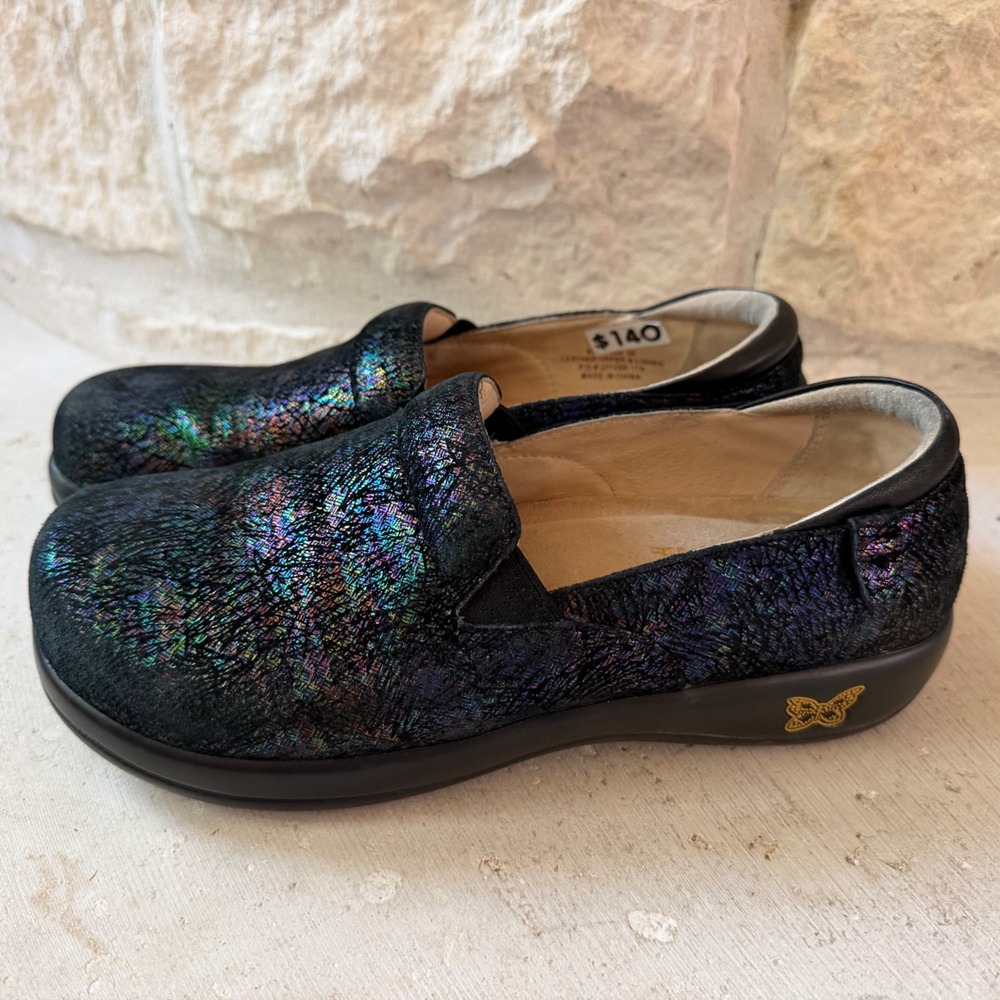 Alegria Keli Professional Black‎ Iridescent Leather Slip On Shoes KEL-7522 38